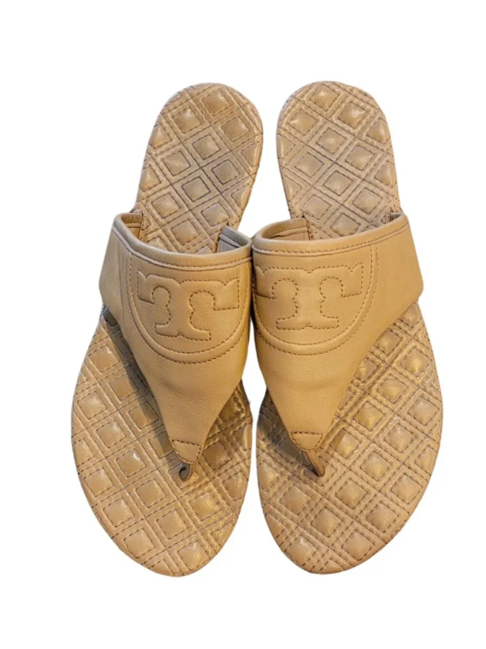 Tory Burch Fleming Thong/Post Toe Leather Sandals with Quilted Sole